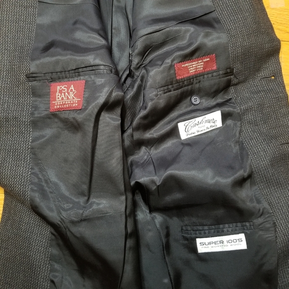 Jos A. Bank Tweed Sport Coat 43R Corporate Cashmere Wool 3 Button Gray Navy - Picture 8 of 13